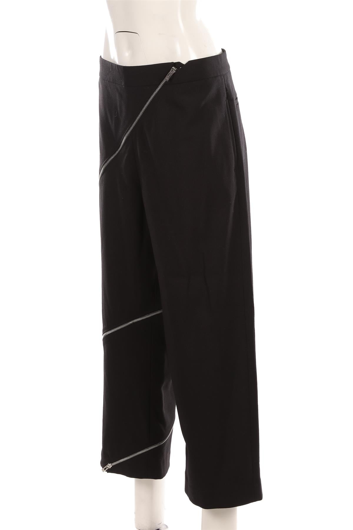 ALAÏA BLACK WOOL WIDE LEG PANTS FR 42 UK 14