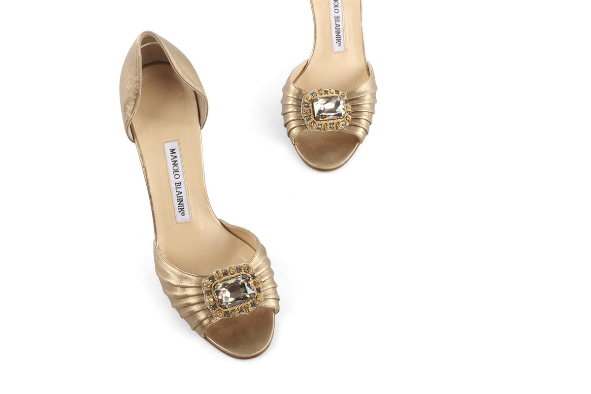 MANOLO BLAHNIK GOLD LEATHER SANDALS EU 37.5 UK 4.5 US 7.5
