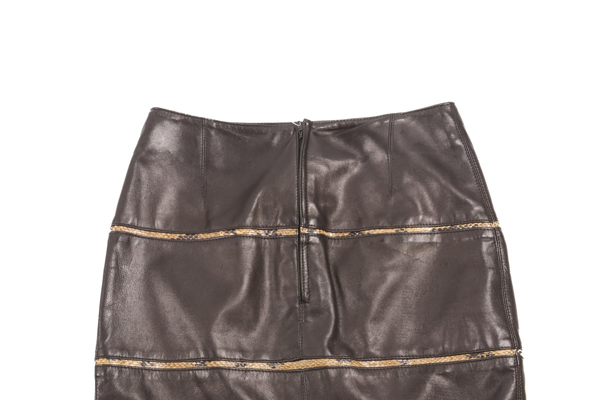 FONTANA COUTURE BLACK LEATHER MIDI SKIRT IT 40 UK 8