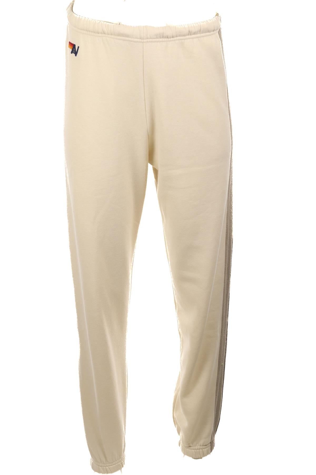 AVIATOR NATION CREAM COTTON TRACK PANTS SMALL