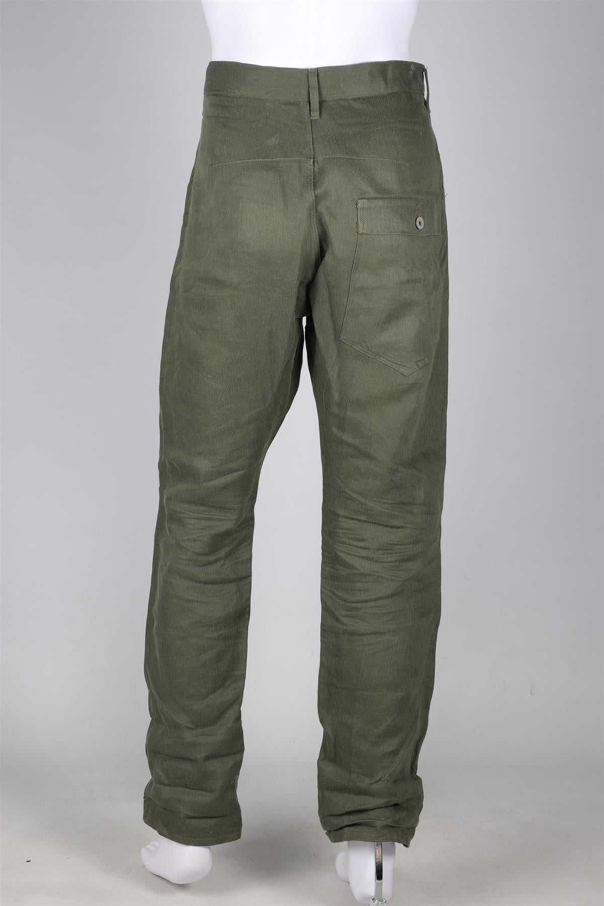 JUNYA WATANABE + COMME DES GARCONS GREEN MEN'S LINEN STRAIGHT LEG PANTS LARGE