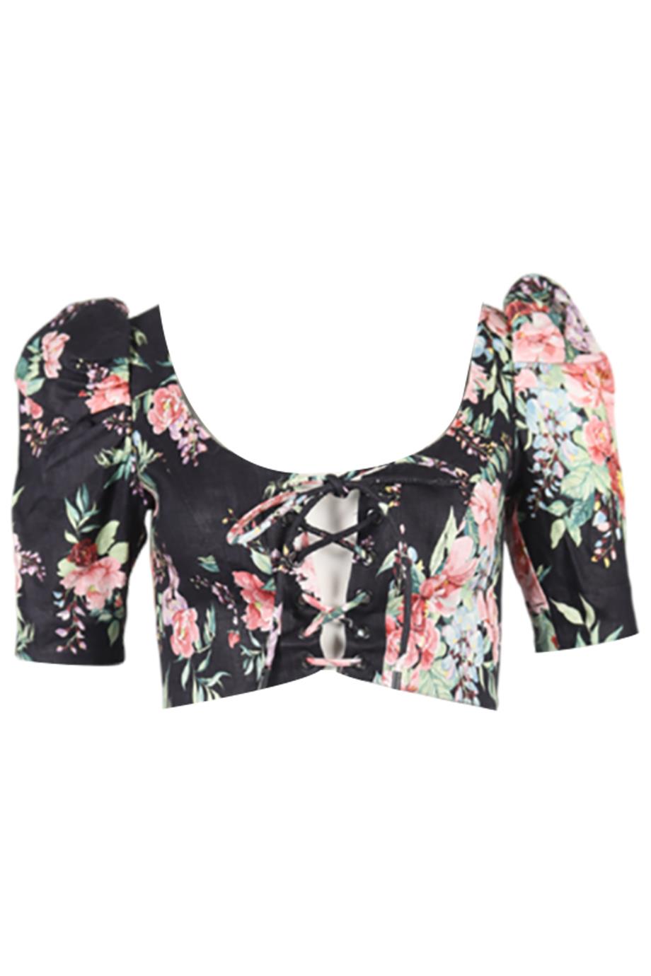 ZIMMERMANN FLORAL PRINT LINEN TOP UK 8
