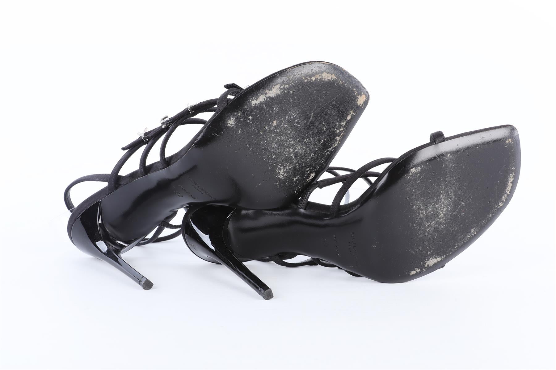 SAINT LAURENT BLACK JERRY SATIN SANDALS EU 39 UK 6 US 9