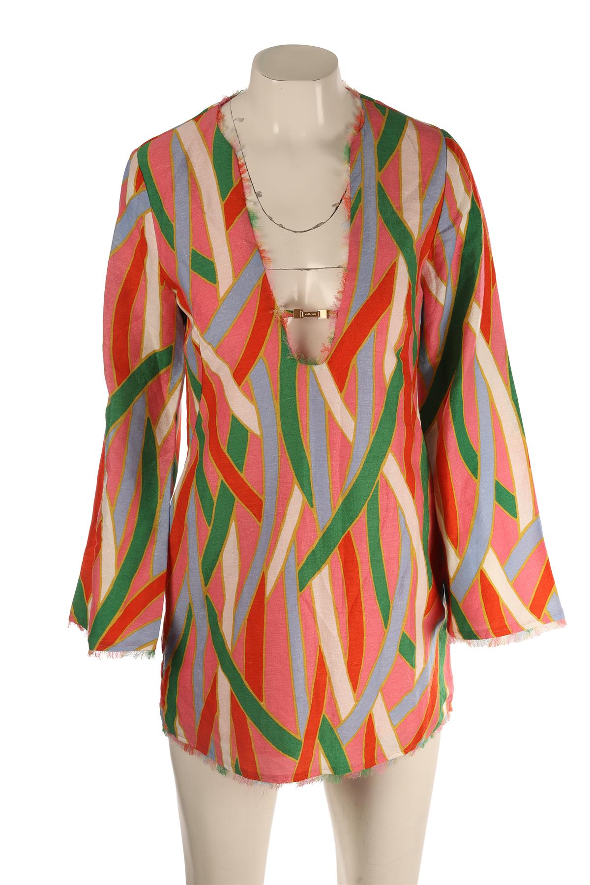 CULT GAIA MULTI LINEN MINI DRESS SMALL