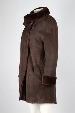 AKRIS BROWN SHEARLING AND SUEDE COAT FR 44 UK 16