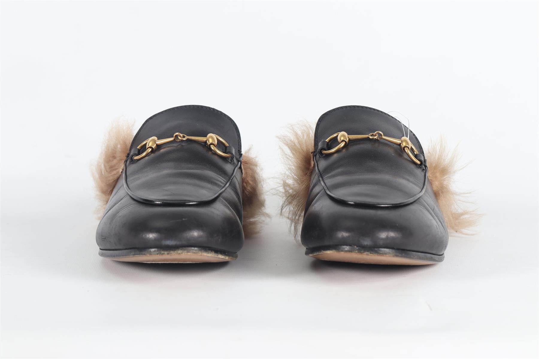 GUCCI PRINCETON SHEARLING AND LEATHER SLIPPERS EU 39 UK 6 US 9