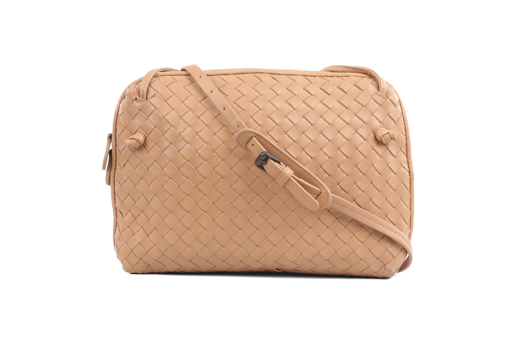 BOTTEGA VENETA BEIGE NODINI INTRECCIATO LEATHER SHOULDER BAG