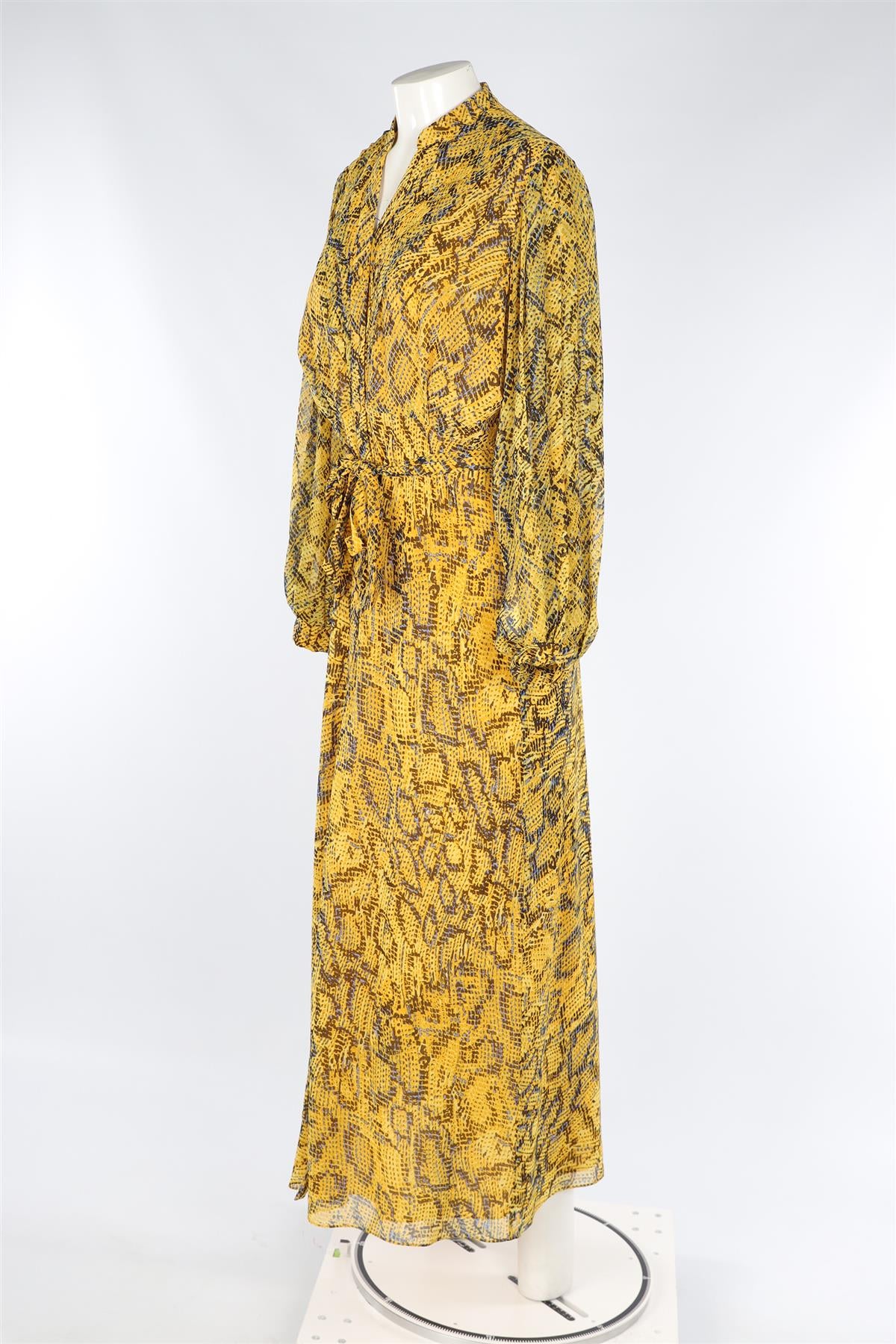 DIANE VON FURSTENBERG YELLOW CHIFFON MAXI DRESS US 8 UK 12