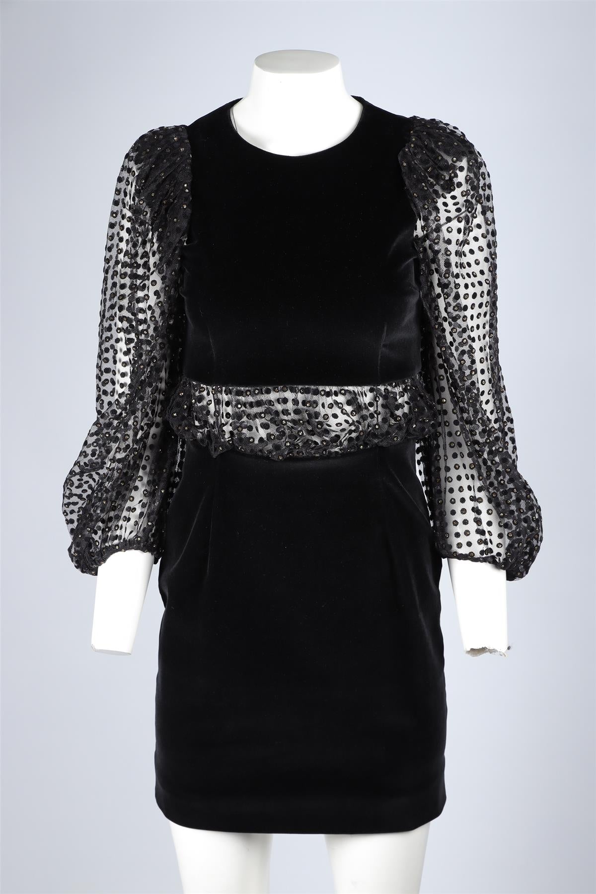 ISA ARFEN BLACK VELVET MINI DRESS UK 6