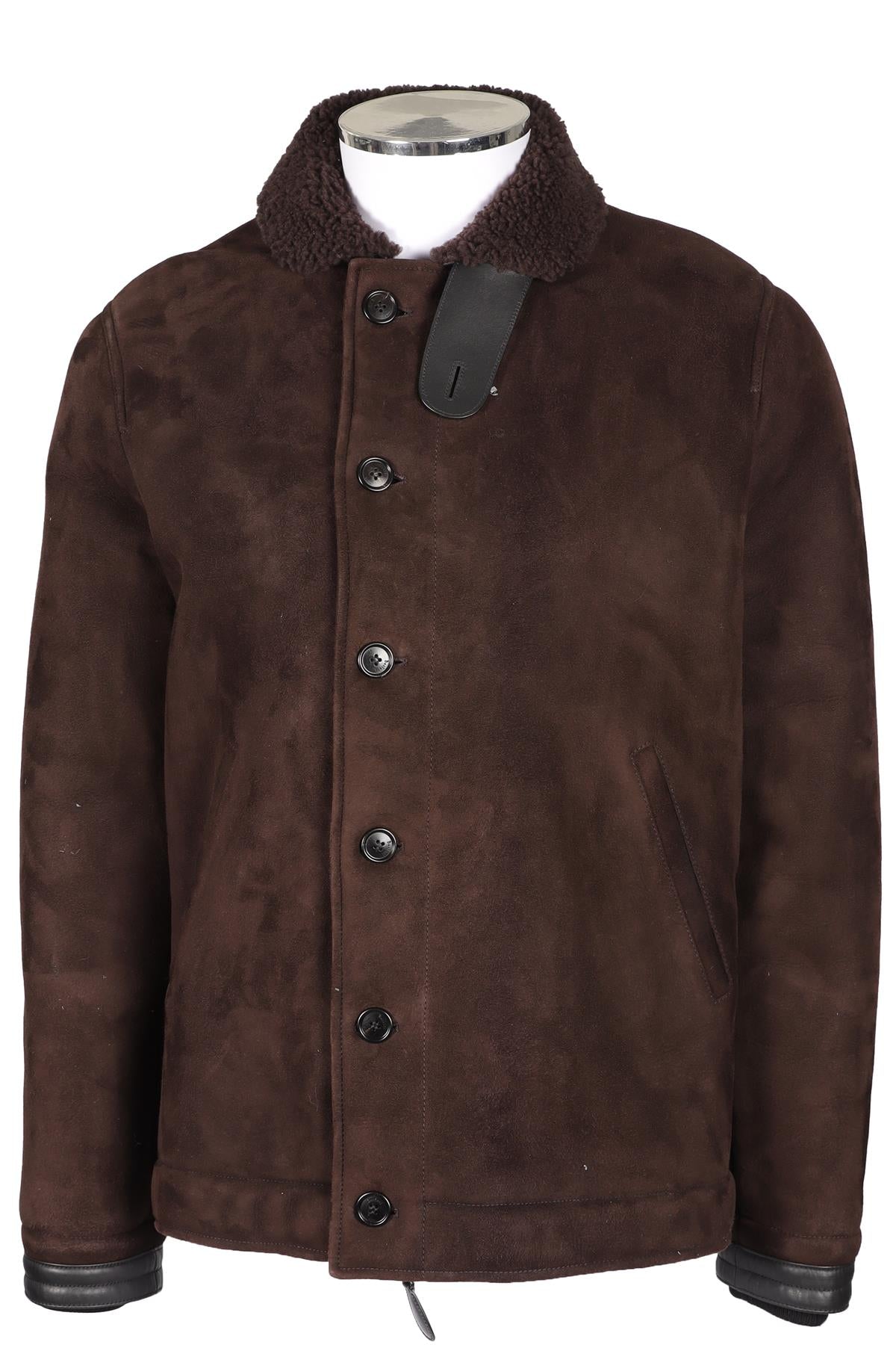 BERLUTI BROWN MEN'S SHEARLING AND SUEDE JACKET LARGE