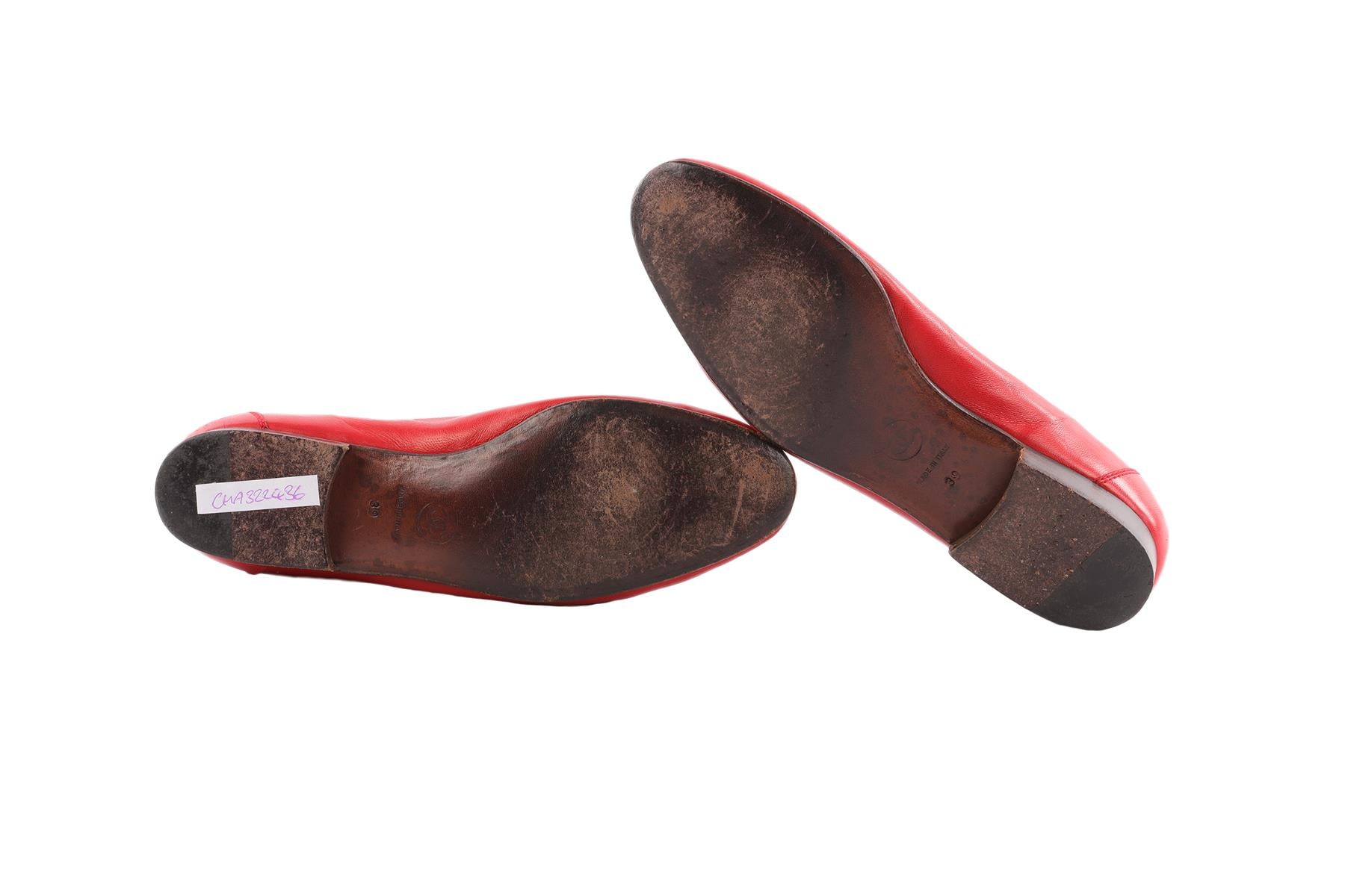 CHANEL RED VINTAGE CC LEATHER LOAFERS EU 39.5 UK 6.5 US 9.5