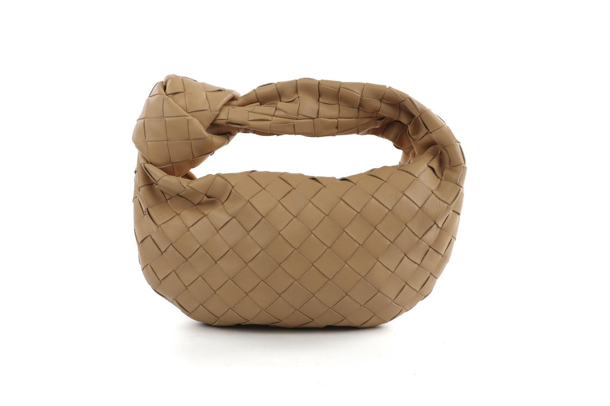 BOTTEGA VENETA BEIGE JODIE MINI INTRECCIATO LEATHER TOTE BAG