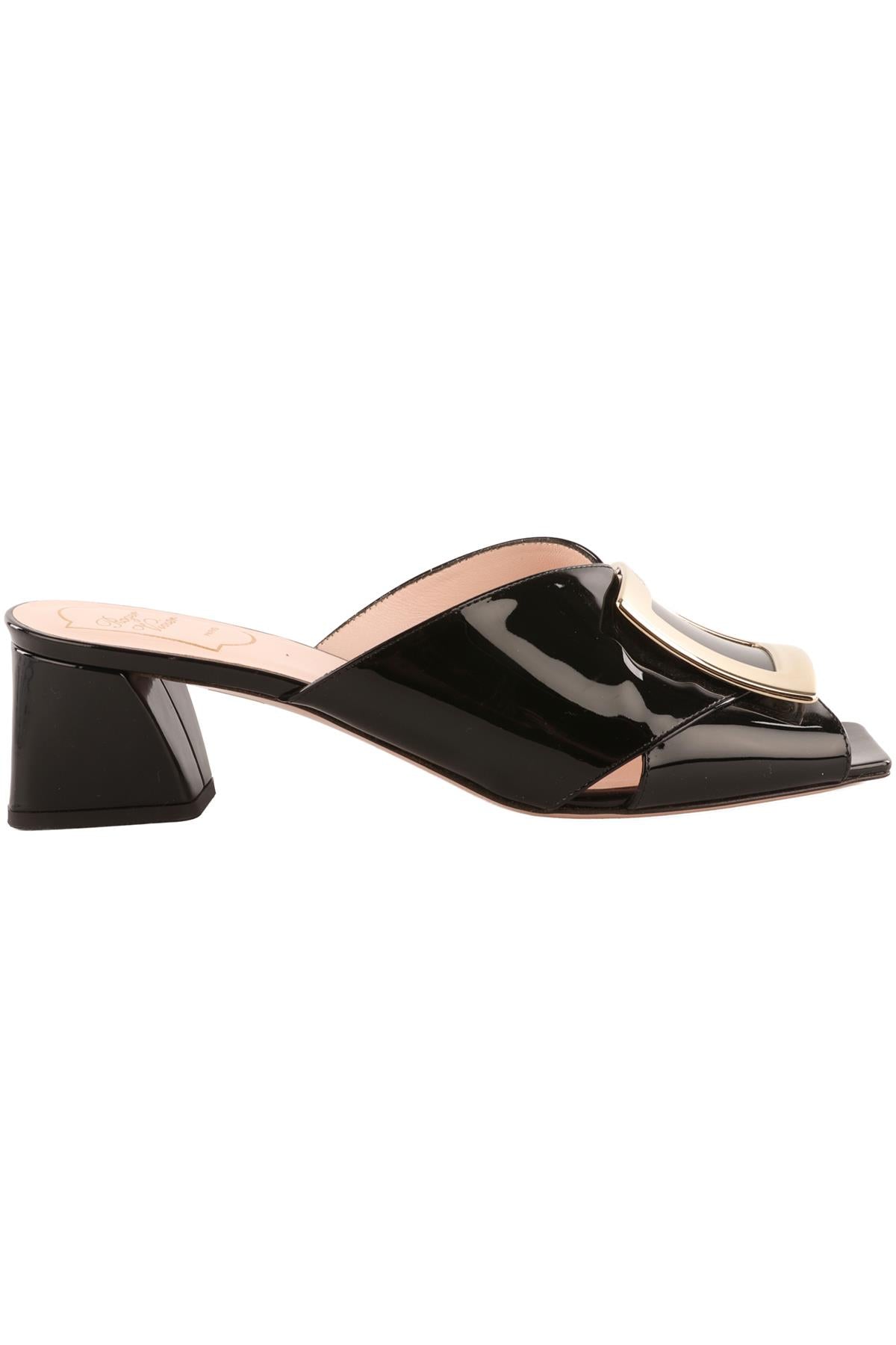 ROGER VIVIER BLACK PATENT LEATHER MULES EU 40 UK 7 US 10