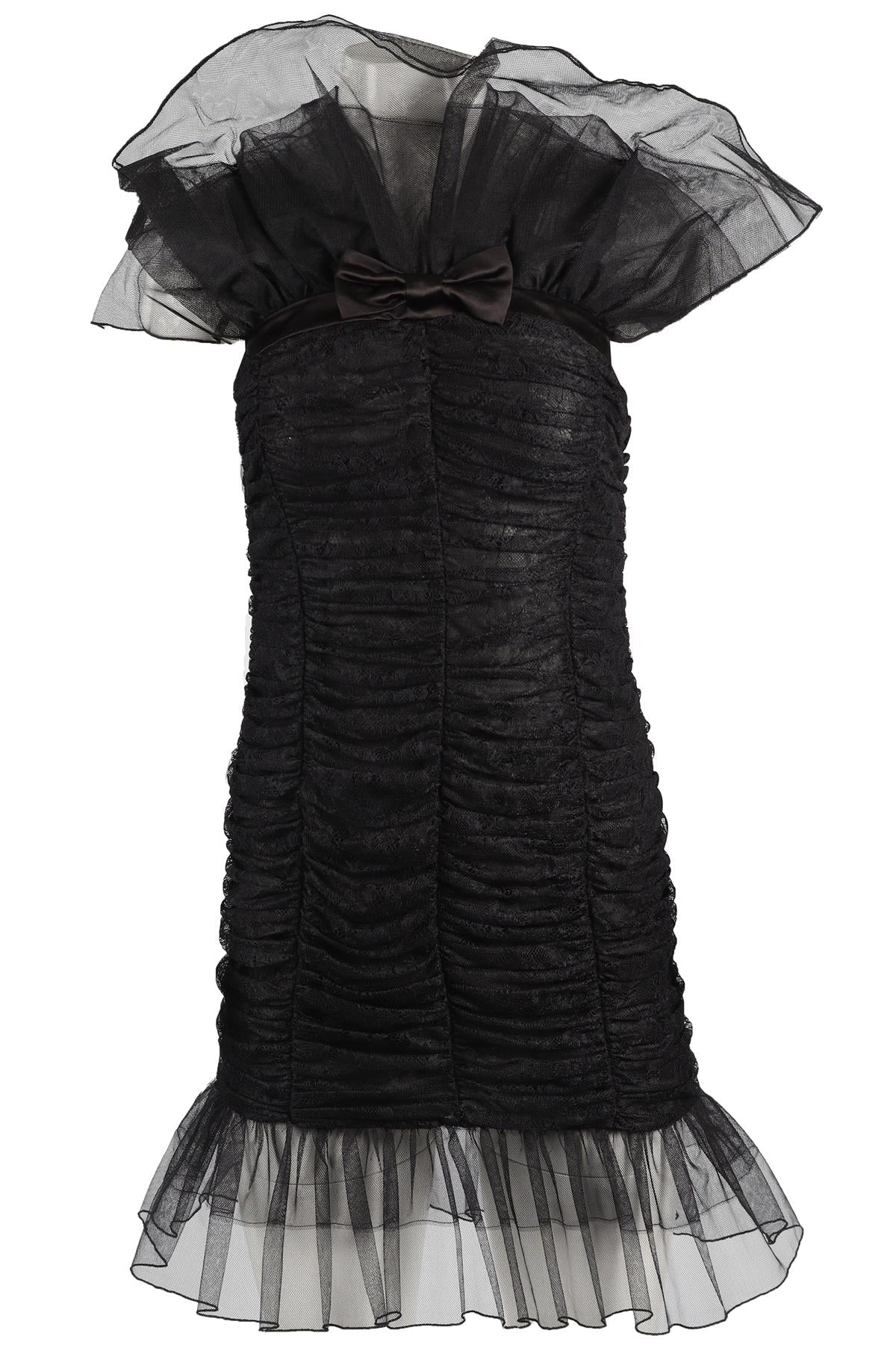 ALESSANDRA RICH BLACK LACE AND TULLE MINI DRESS SMALL