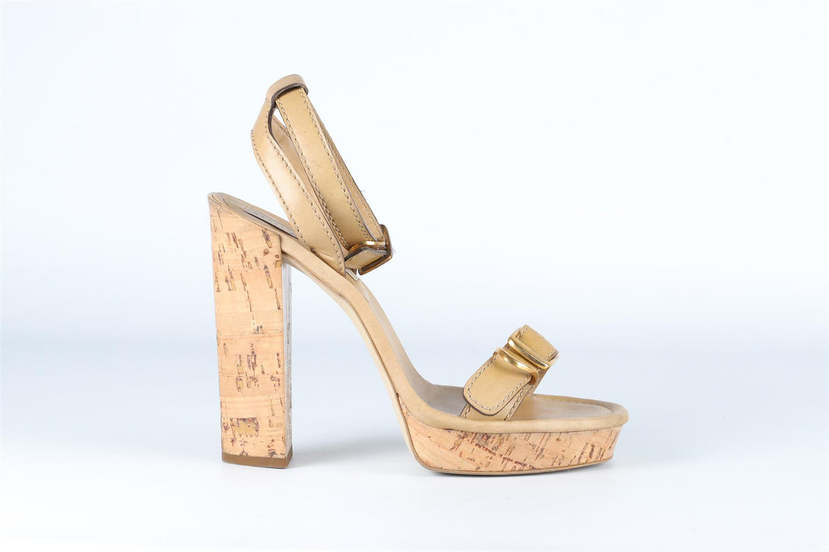 STELLA MCCARTNEY BEIGE LEATHER PLATFORM SANDALS EU 38 UK 5 US 8