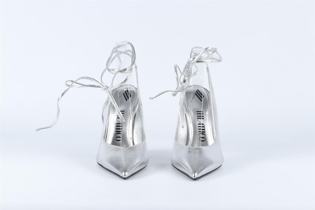 THE ATTICO SILVER LEATHER PUMPS EU 38 UK 5 US 8