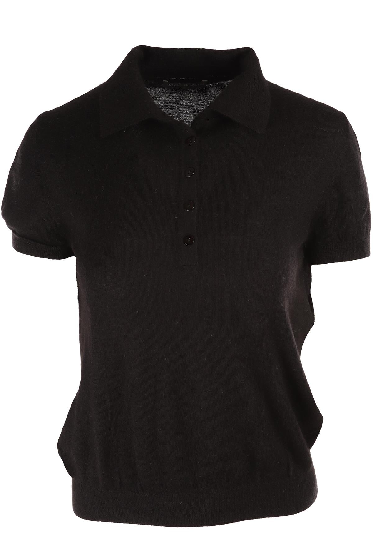 ALEXANDER MCQUEEN BLACK CASHMERE POLO TOP MEDIUM