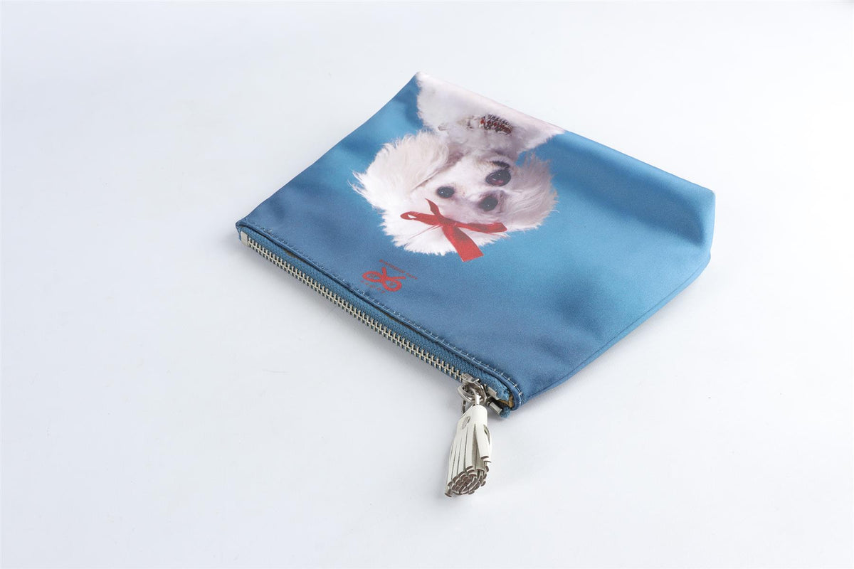 ANYA HINDMARCH BLUE SATIN POUCH