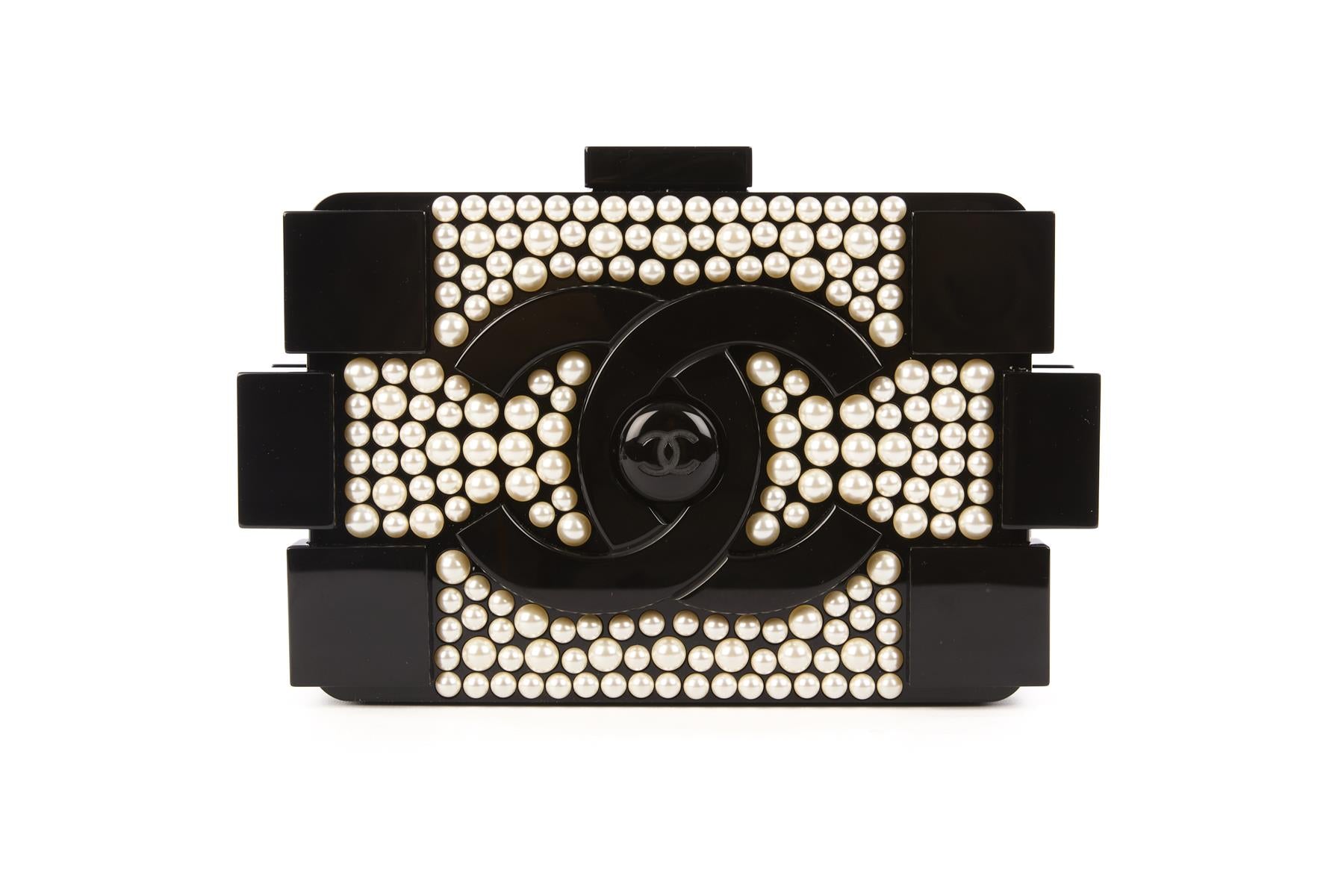 CHANEL BLACK 2014 BOY BRICK LEGO PEARL CLUTCH