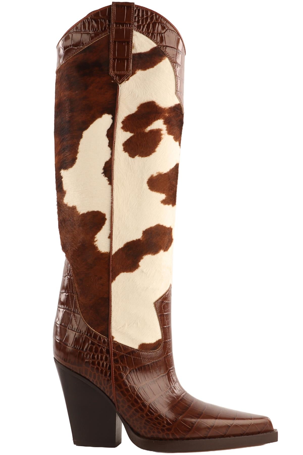 PARIS TEXAS BROWN CALF HAIR KNEE HIGH BOOTS EU 38