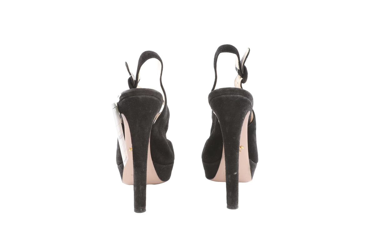 PRADA BLACK SUEDE PLATFORM SANDALS EU 38 UK 5 US 8