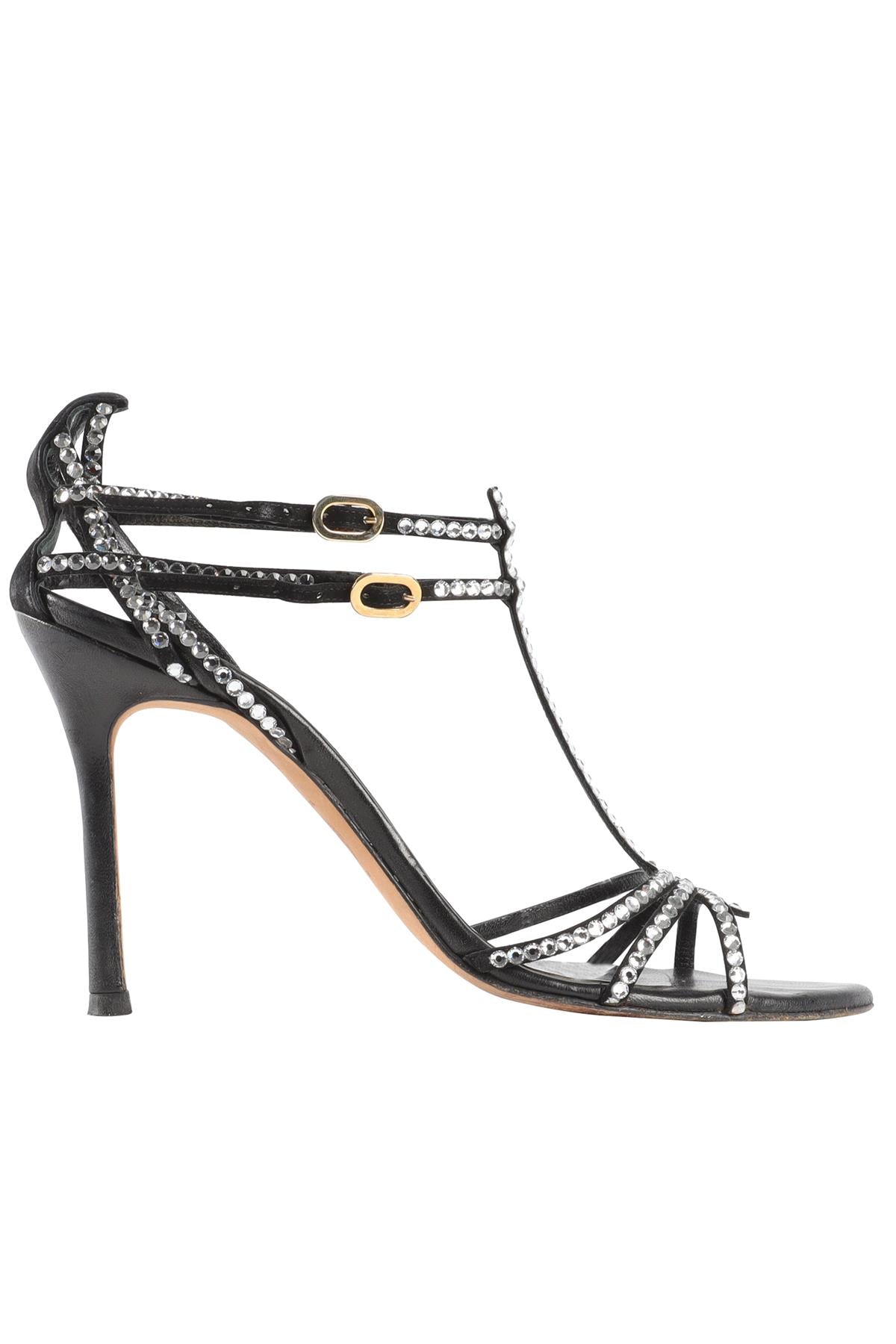 VERSACE BLACK CRYSTAL AND SUEDE SANDALS EU 38 UK 5 US 8