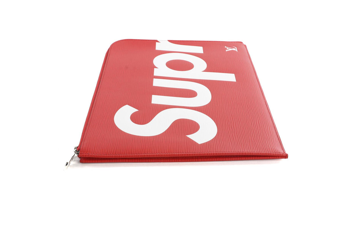 LOUIS VUITTON + SUPREME RED 2017 POCHETTE JOUR GM EPI LEATHER CLUTCH