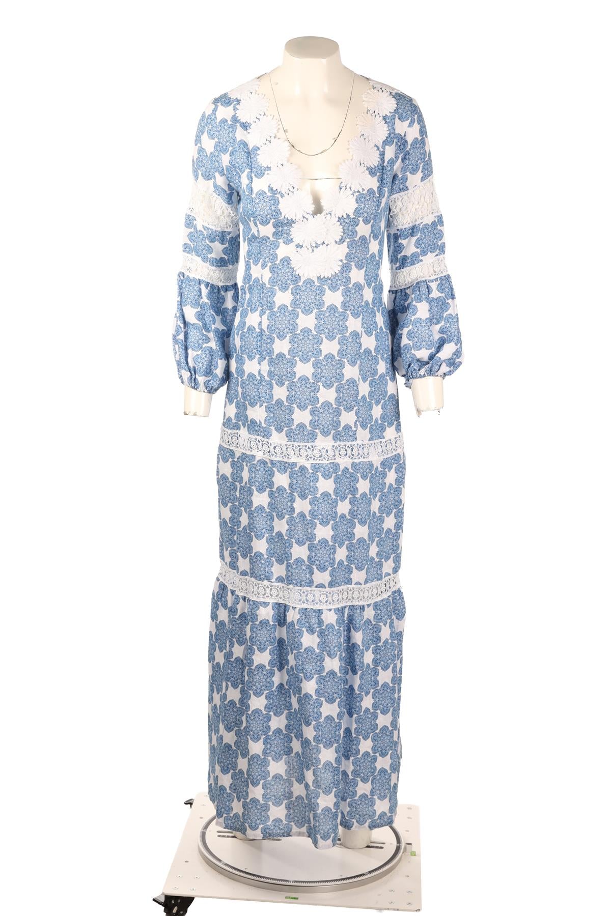 TEMPTATION POSITANO BLUE LINEN MAXI DRESS XSMALL