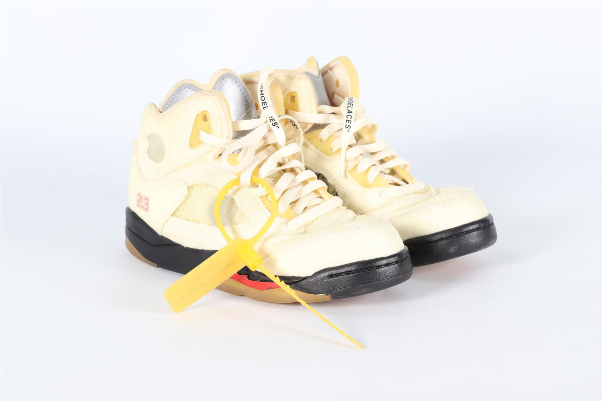 OFF-WHITE + AIR JORDAN KIDS BOYS YELLOW 5 RETRO SAIL SNEAKERS EU 31.5 UK 12.5-13