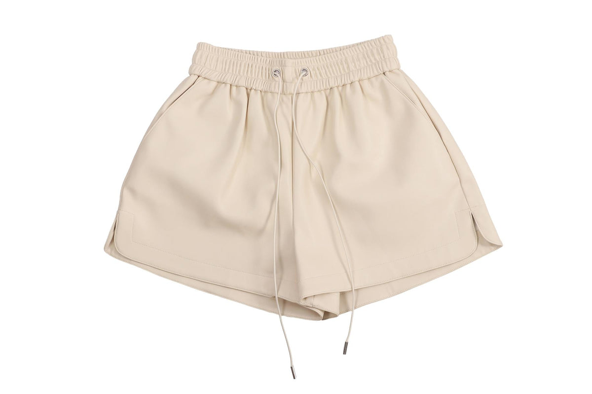 CREAM FAUX LEATHER SHORTS