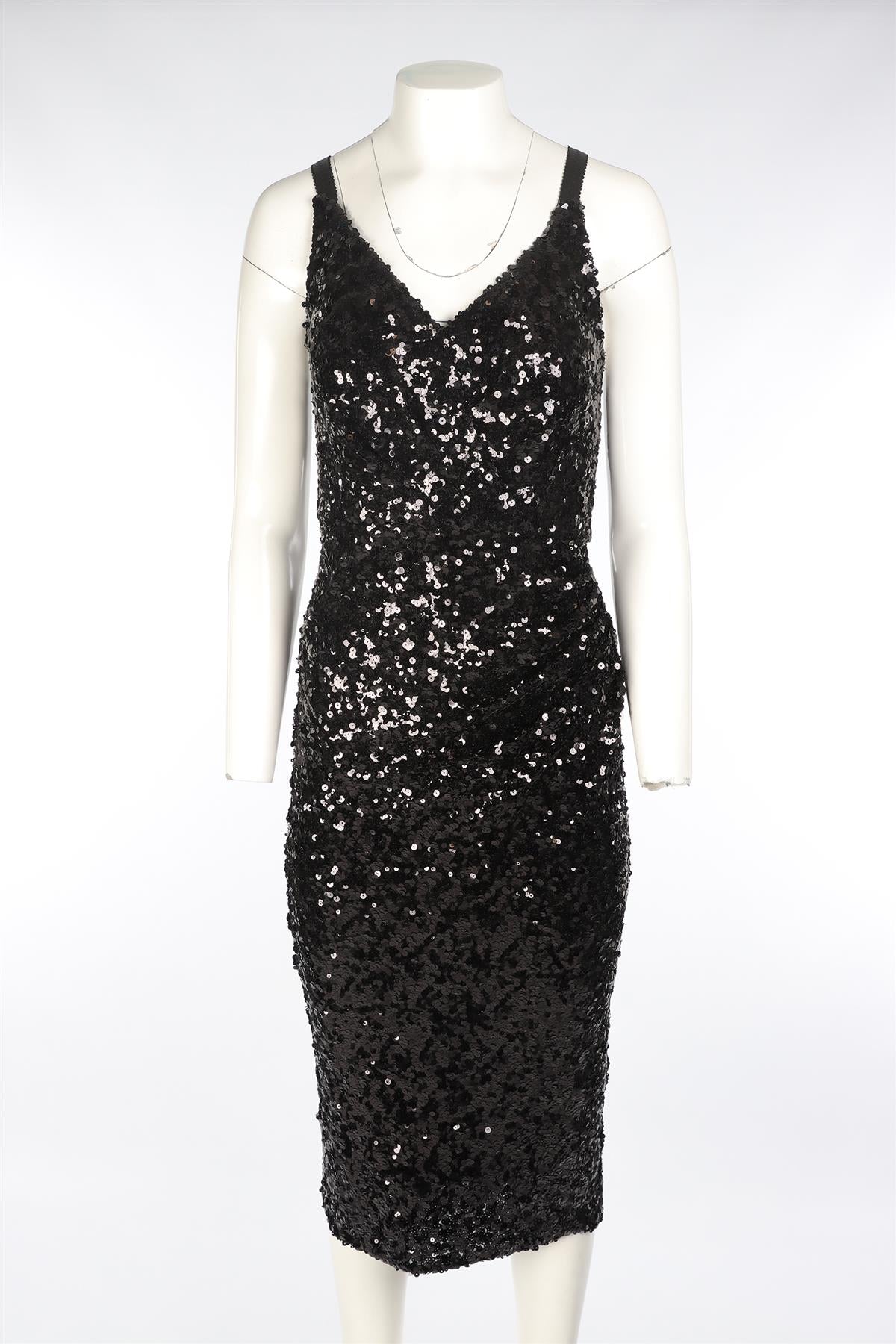 DOLCE & GABBANA BLACK SEQUIN MAXI DRESS IT 36 UK 4
