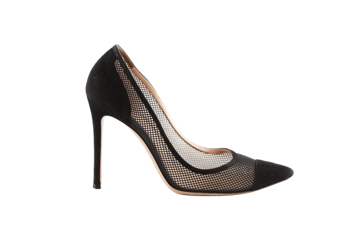 GIANVITO ROSSI BLACK MESH PUMPS EU 38.5 UK 5.5 US 8.5