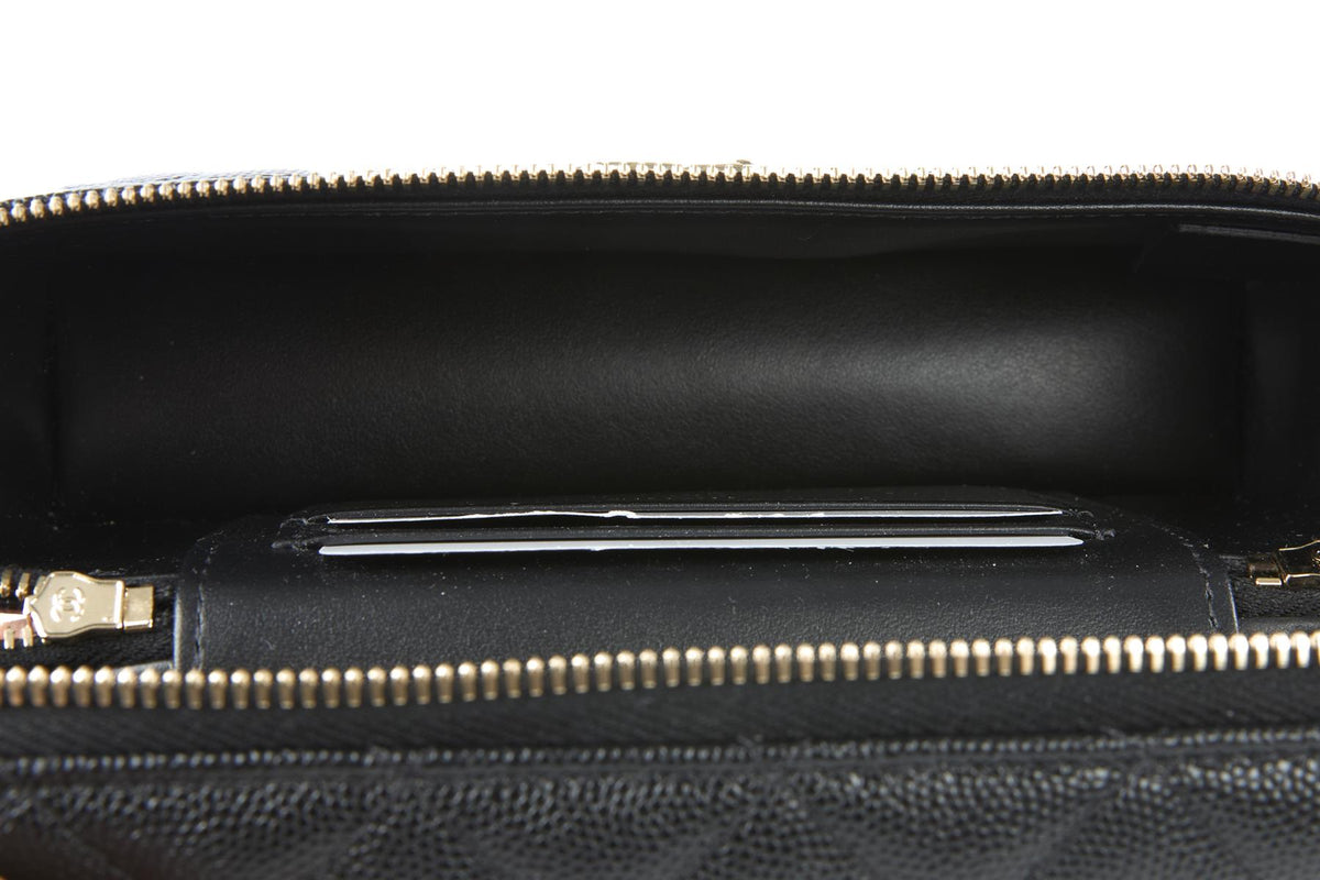 CHANEL BLACK 2025 VANITY CASE WITH CHAIN QUILTED CAVIAR LEATHER SHOULDER BAG