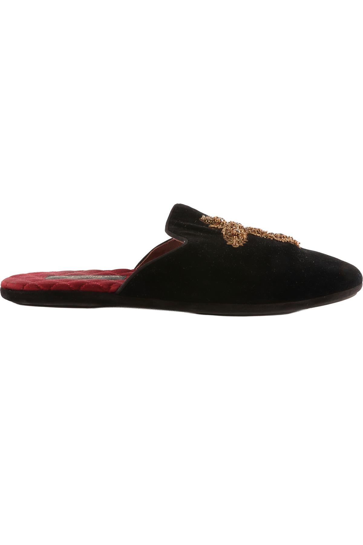 DOLCE & GABBANA BLACK MEN'S VELVET SLIPPERS UK 9 EU 43 US 10