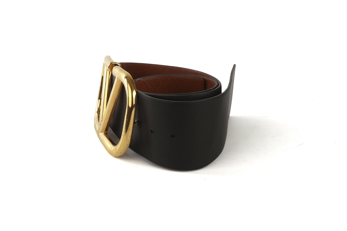 VALENTINO GARAVANI BLACK VLOGO LEATHER WAIST BELT 75CM