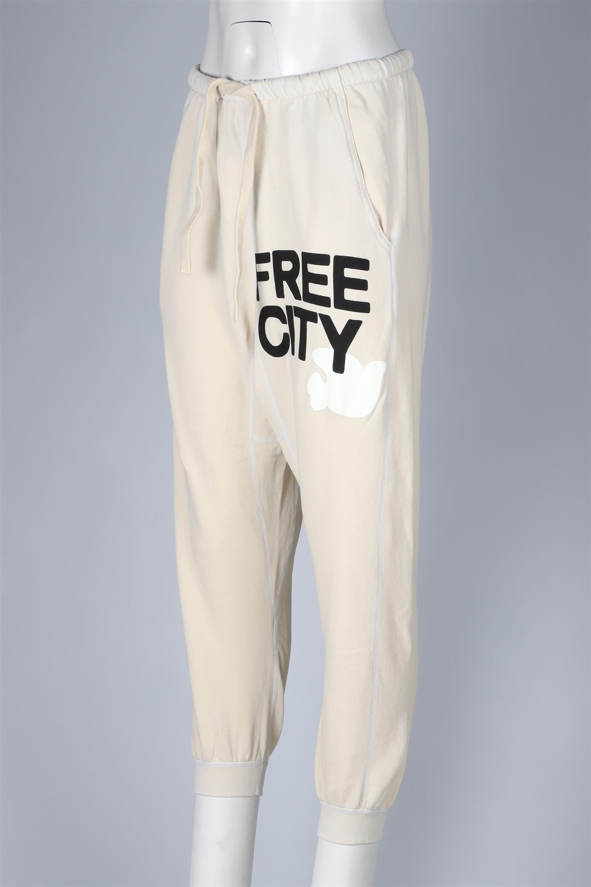 FREE CITY CREAM COTTON TRACK PANTS SMALL