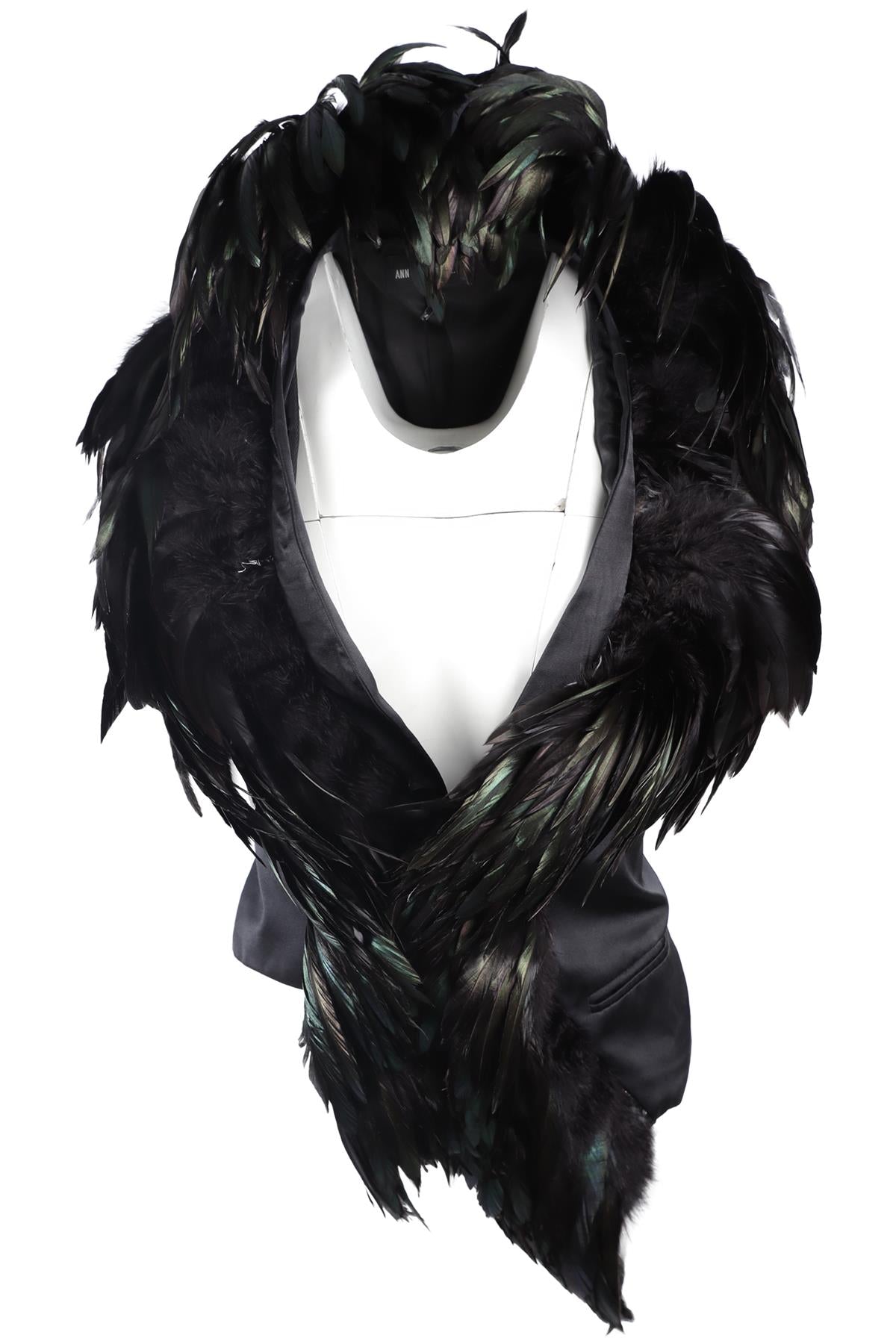 ANN DEMEULEMEESTER BLACK FEATHER WAISTCOAT IT 40 UK 8