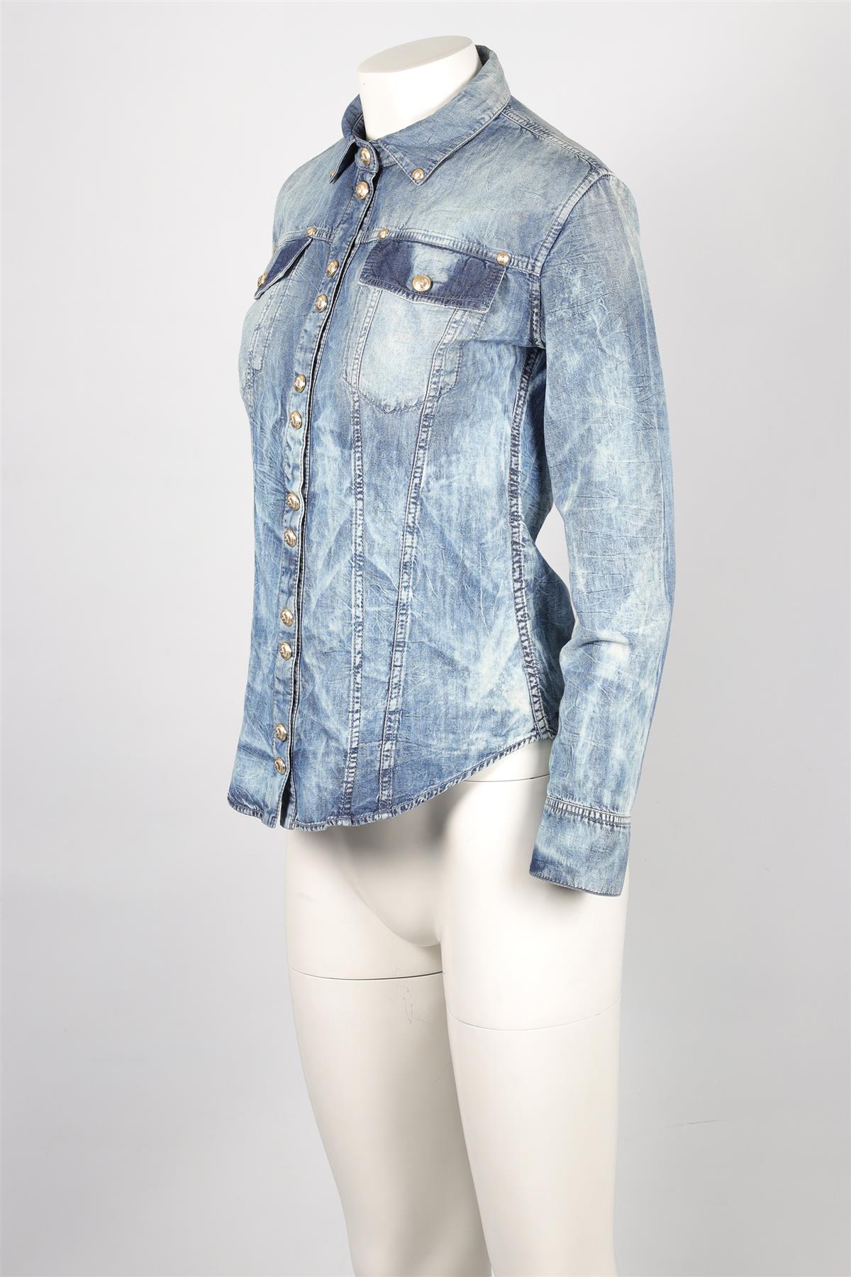 BALMAIN BLUE DENIM SHIRT FR 36 UK 8