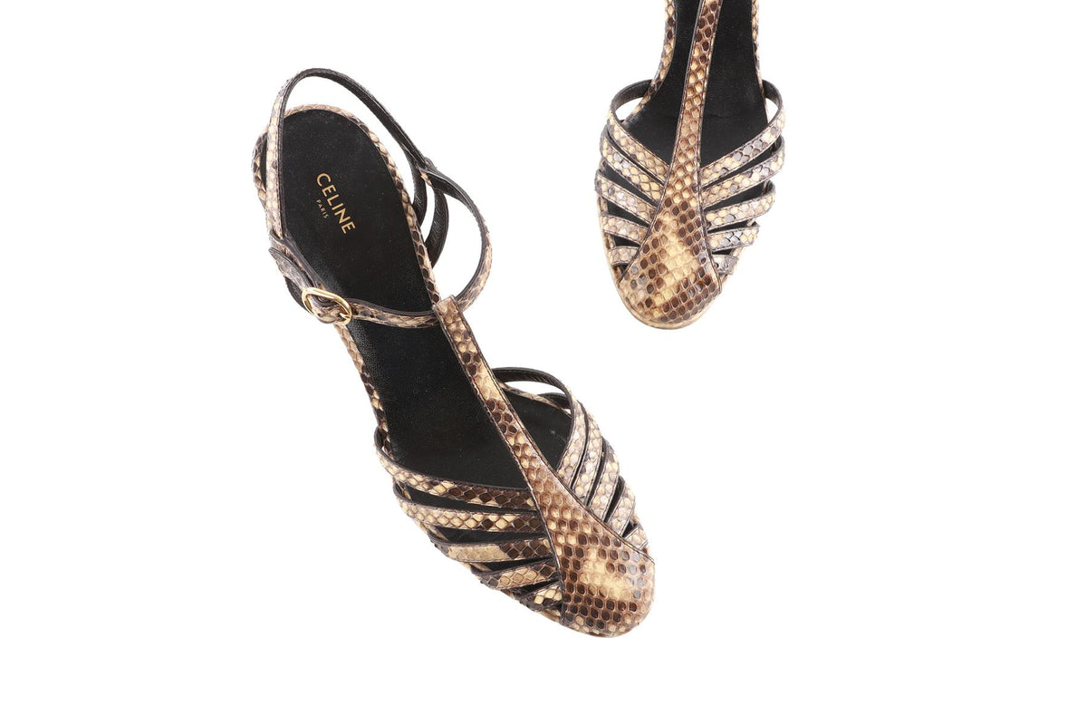 CELINE BROWN SNAKESKIN SANDALS EU 39 UK 6 US 9