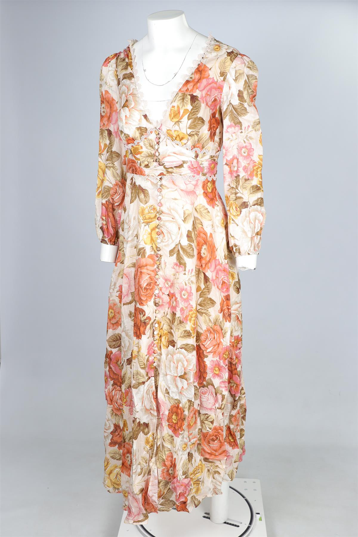 ZIMMERMANN MULTI LINEN MAXI DRESS UK 8