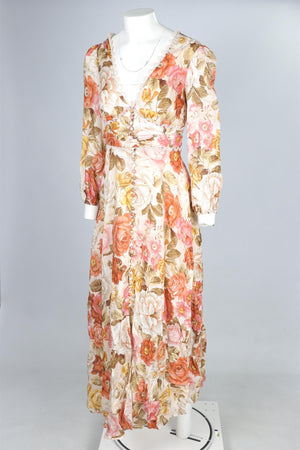 ZIMMERMANN MULTI LINEN MAXI DRESS UK 8