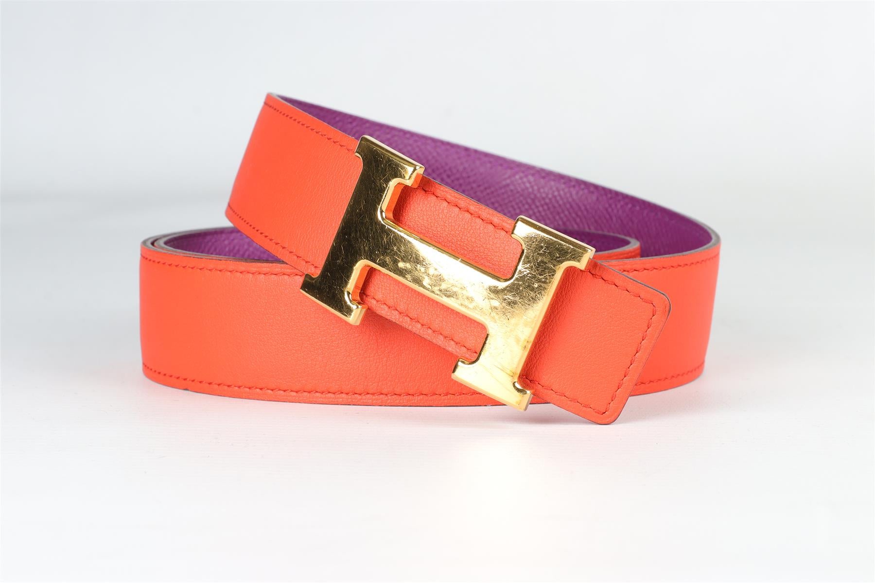 HERMÈS RED AND PURPLE 2013 H 32MM LEATHER BELT