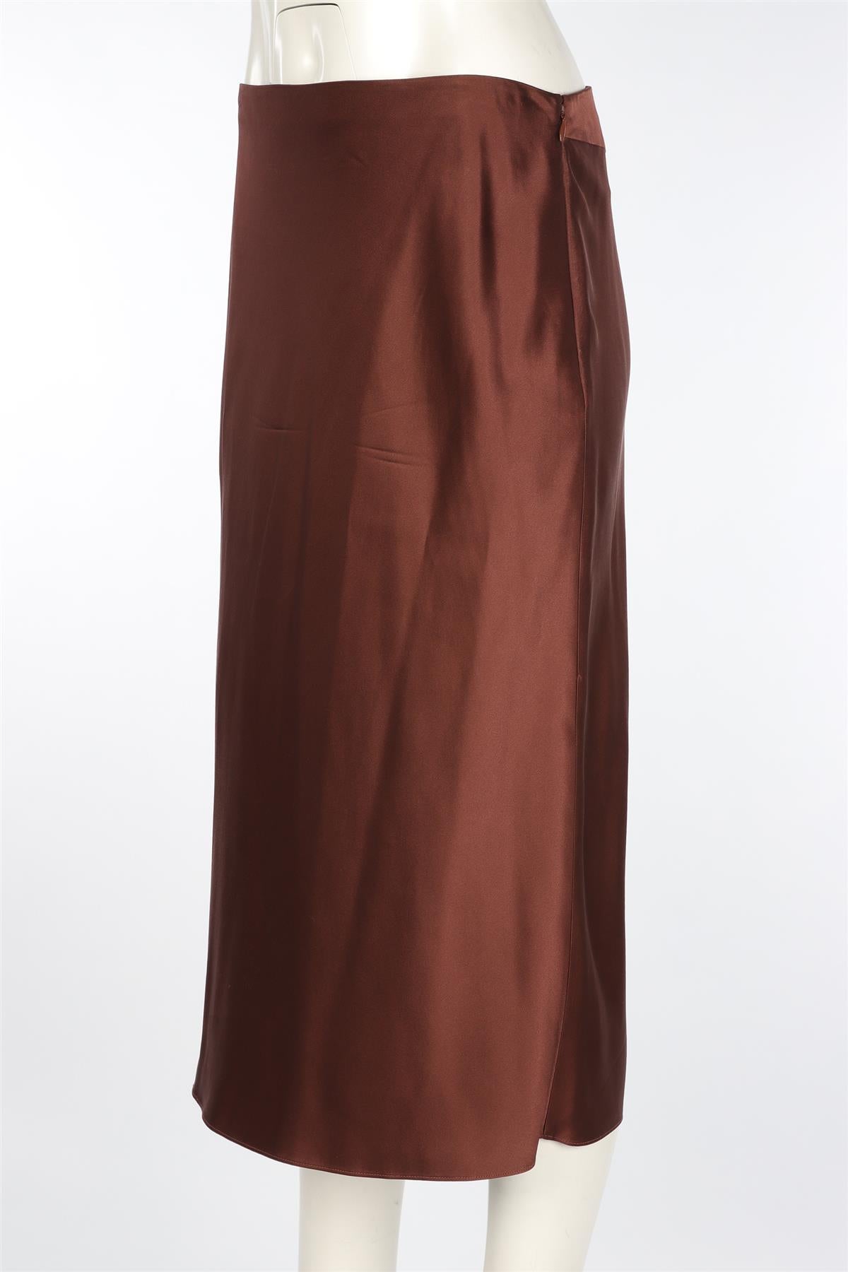 JOSEPH BROWN SILK MIDI SKIRT FR 38 UK 10