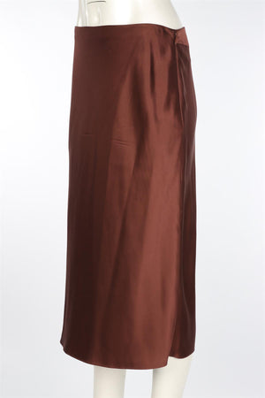 JOSEPH BROWN SILK MIDI SKIRT FR 38 UK 10