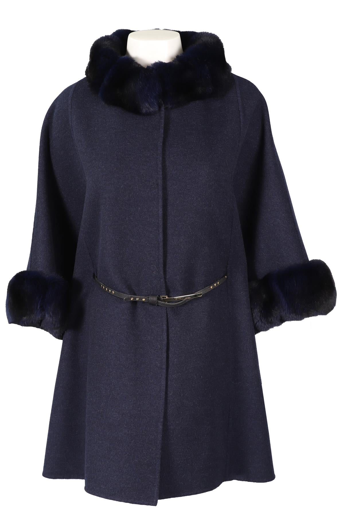 DE NICOLE BLUE RABBIT FUR AND CASHMERE BLEND COAT FR 42 UK 14