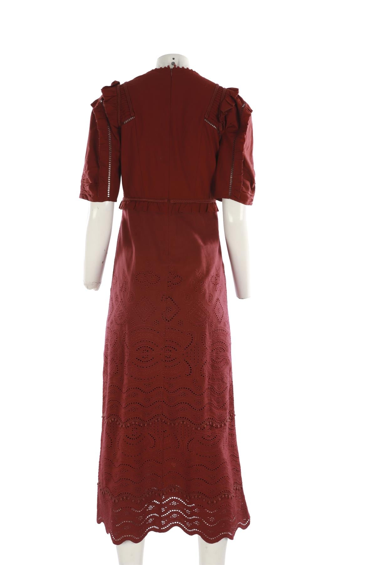 SEA NEW YORK BURGUNDY COTTON MAXI DRESS US 0 UK 4