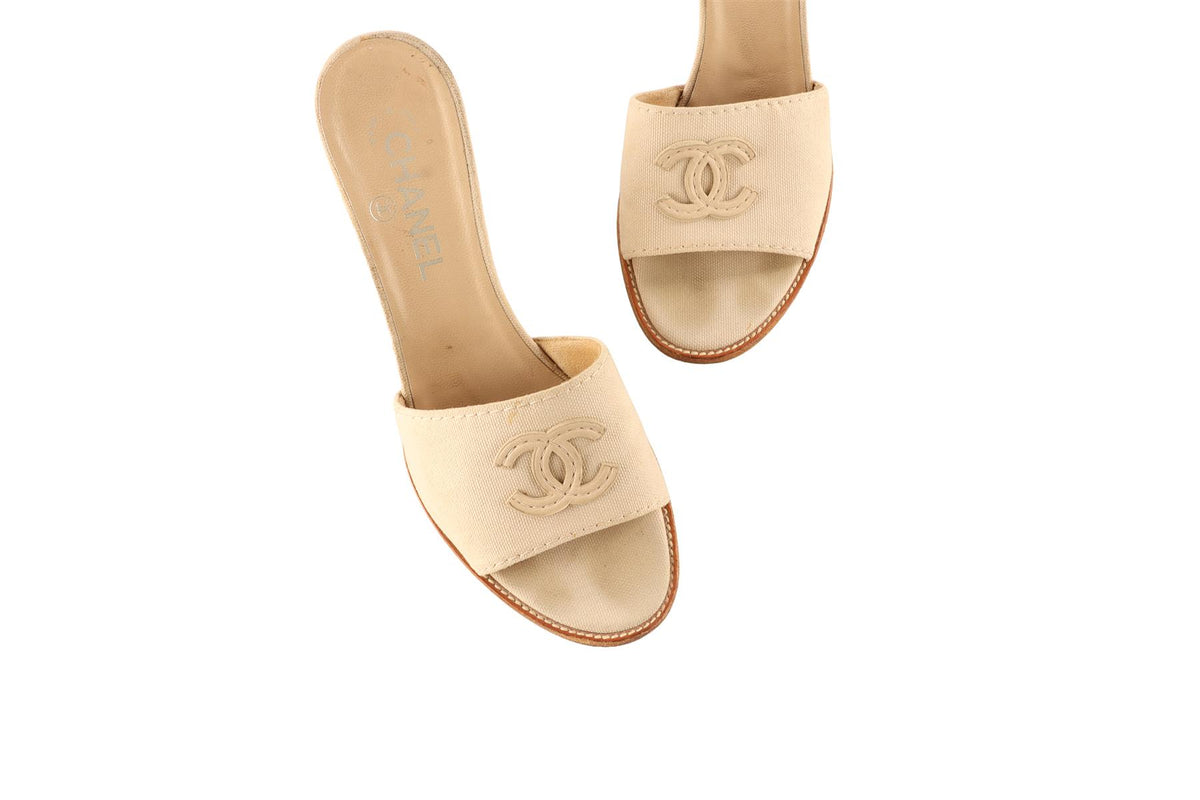 BEIGE 2010 CANVAS WEDGE MULES