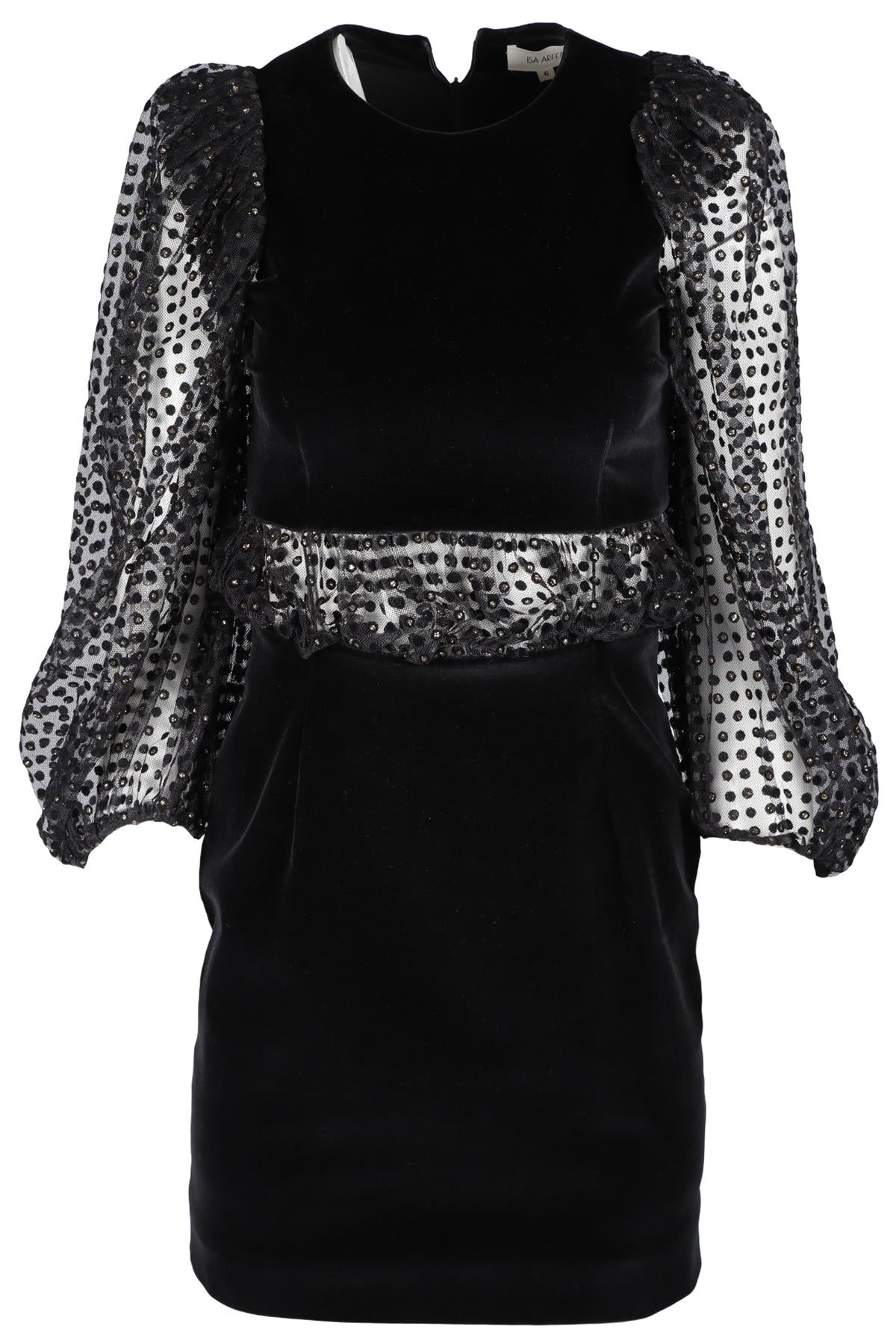 ISA ARFEN BLACK VELVET MINI DRESS UK 6