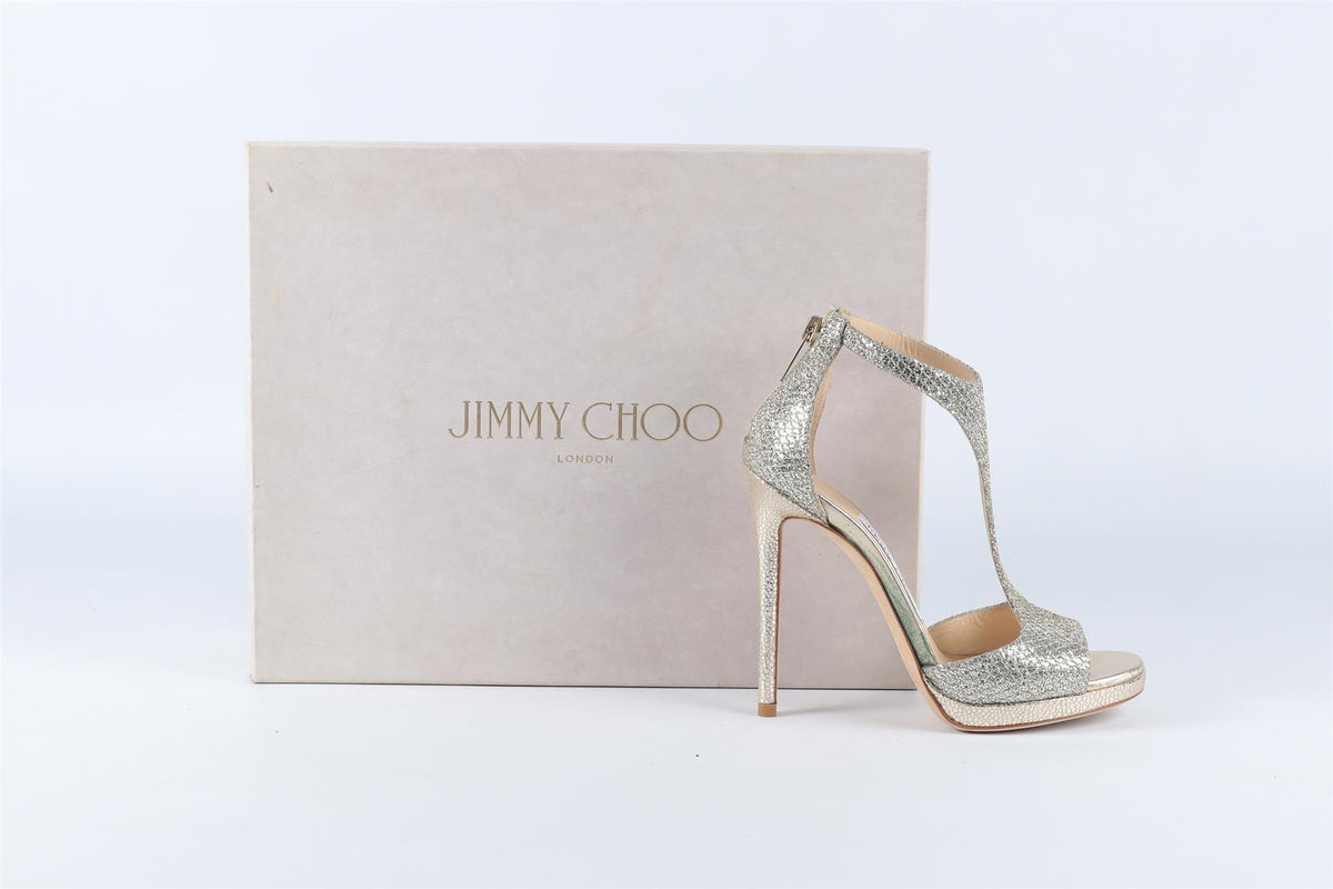 JIMMY CHOOS SILVER GLITTER SANDALS EU 34 UK 1 US 4