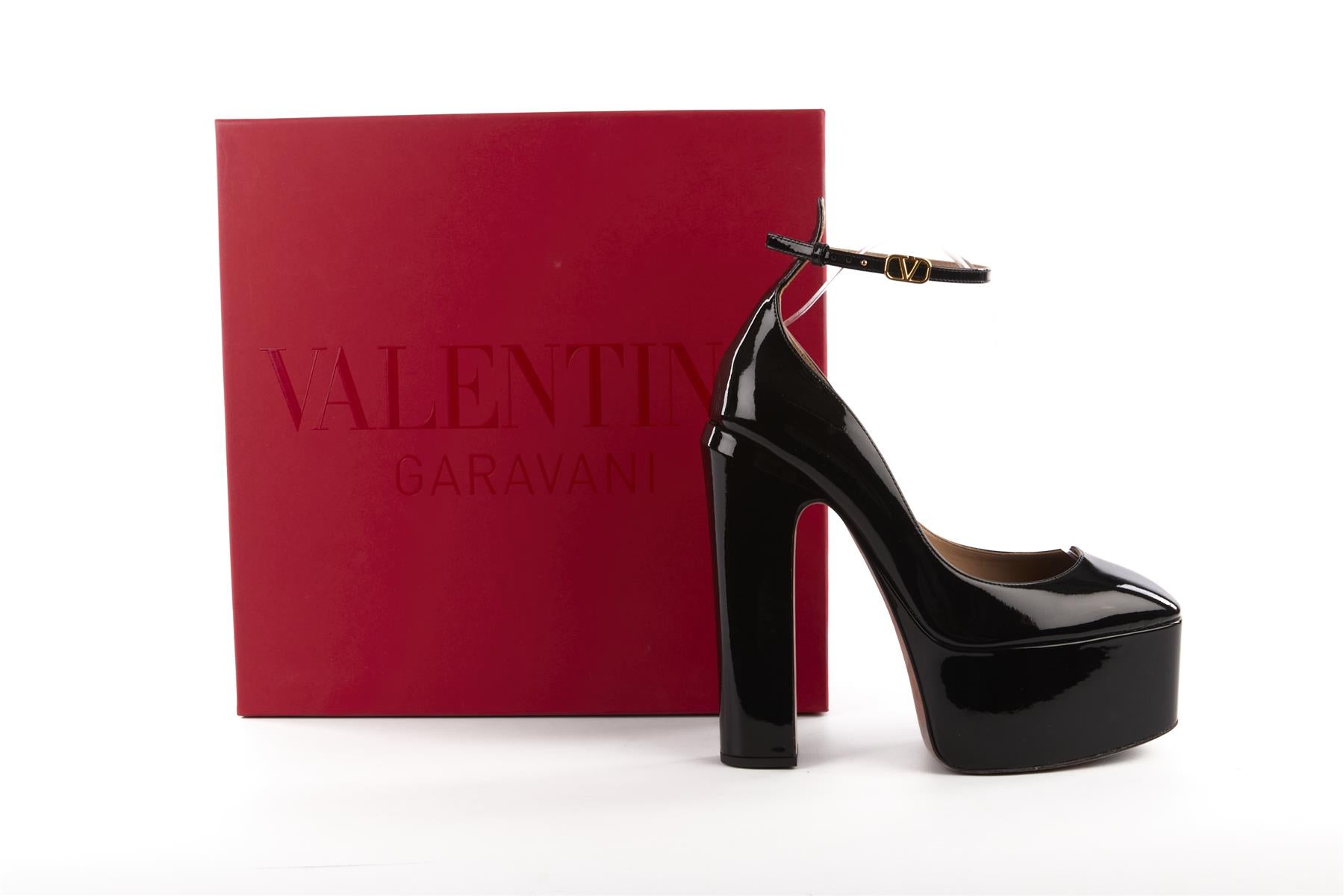 VALENTINO GARAVANI BLACK TAN-GO PATENT LEATHER PLATFORM PUMPS EU 39 UK 6 US 9